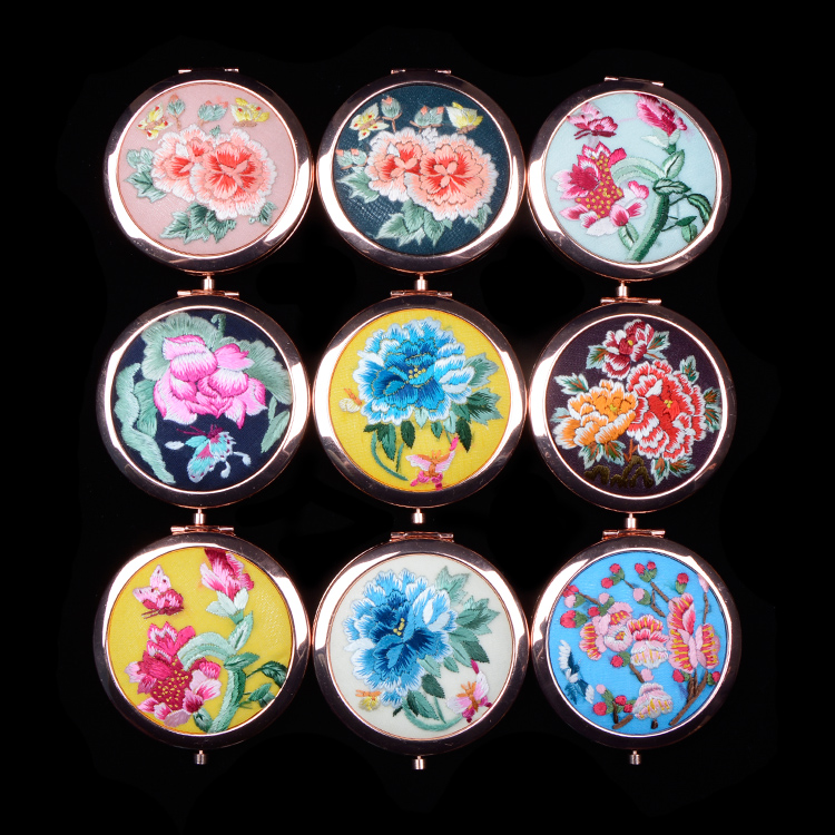永宁化妆随身镜精品出国送礼刺绣中国风古风摄影 手绣镜子